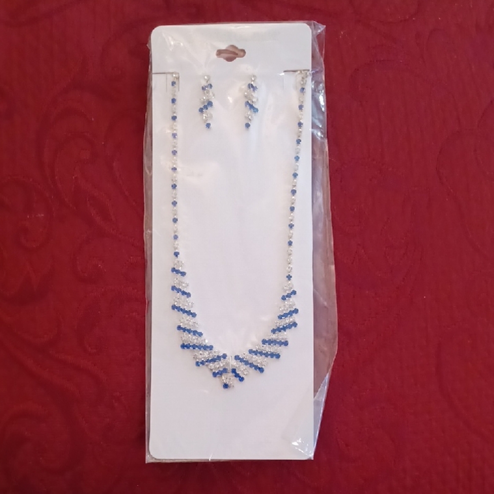Delicate Blue Crystal Necklace and Earring Set